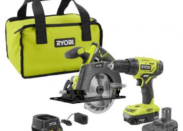 RYOBI 18 Volt ONE Lithium Ion Cordless 2 Tool Combo Kit w Drill